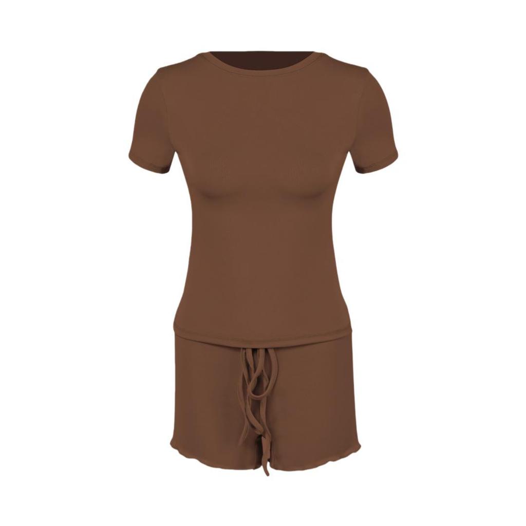 New European & American Women's Slim Fit Round Neck Short-Sleeve T-shirt Set