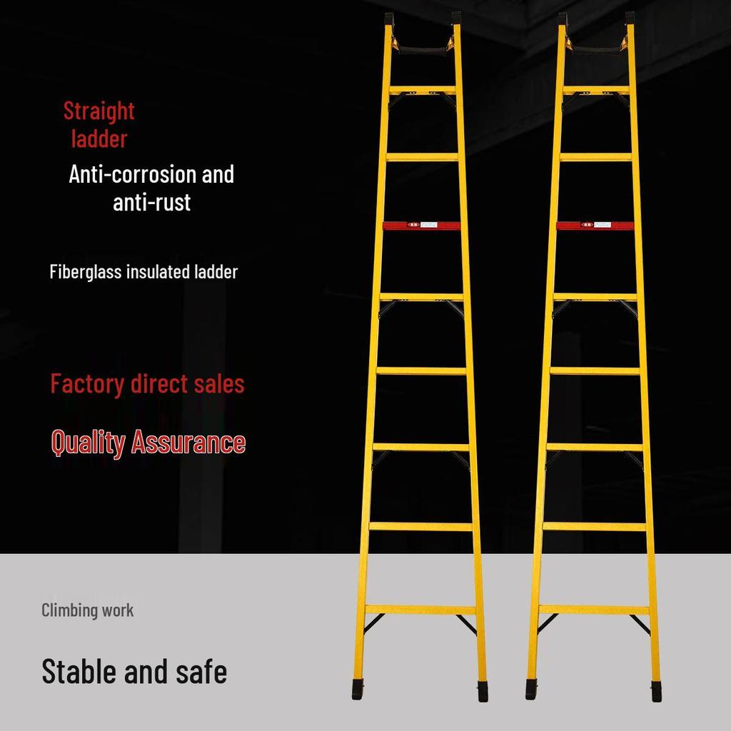 Insulated Telescopic Ladder with Iron Feet & Aluminum Alloy Crossbar - Electrician's Fiberglass Lifting Ladder