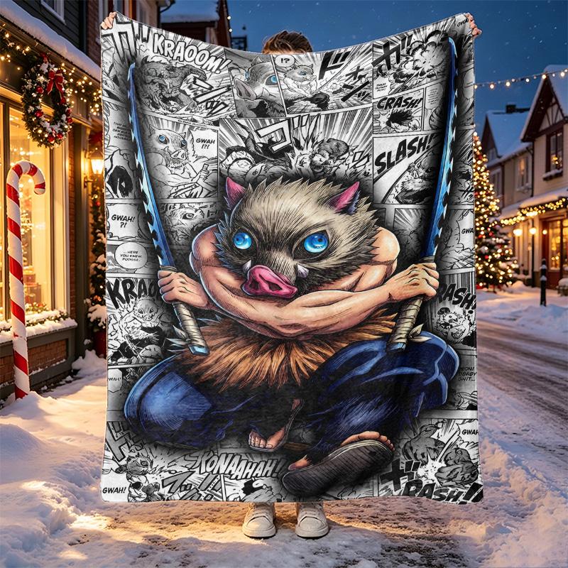 Demon Slayer Pattern Blanket for Home Decoration, Bed, Sofa, Car Travel, Camping, Suitable for All Seasons, Birthday Christmas Gift