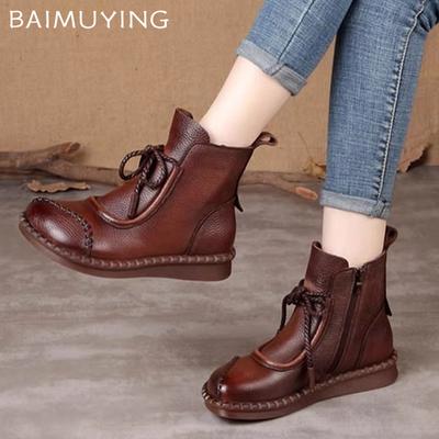 Γυναικείες φλατ Μποτάκια Δερμάτινα Lace Up Σχεδιαστικά Casual Παπούτσια Κλασικά παπούτσια Oxford Trend Winter New Cozy Botas De Mujer