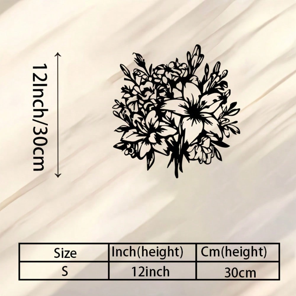 Vintage Black Metal Flower Wall Art, Iron Floral Sketch Sculpture for Home Decor