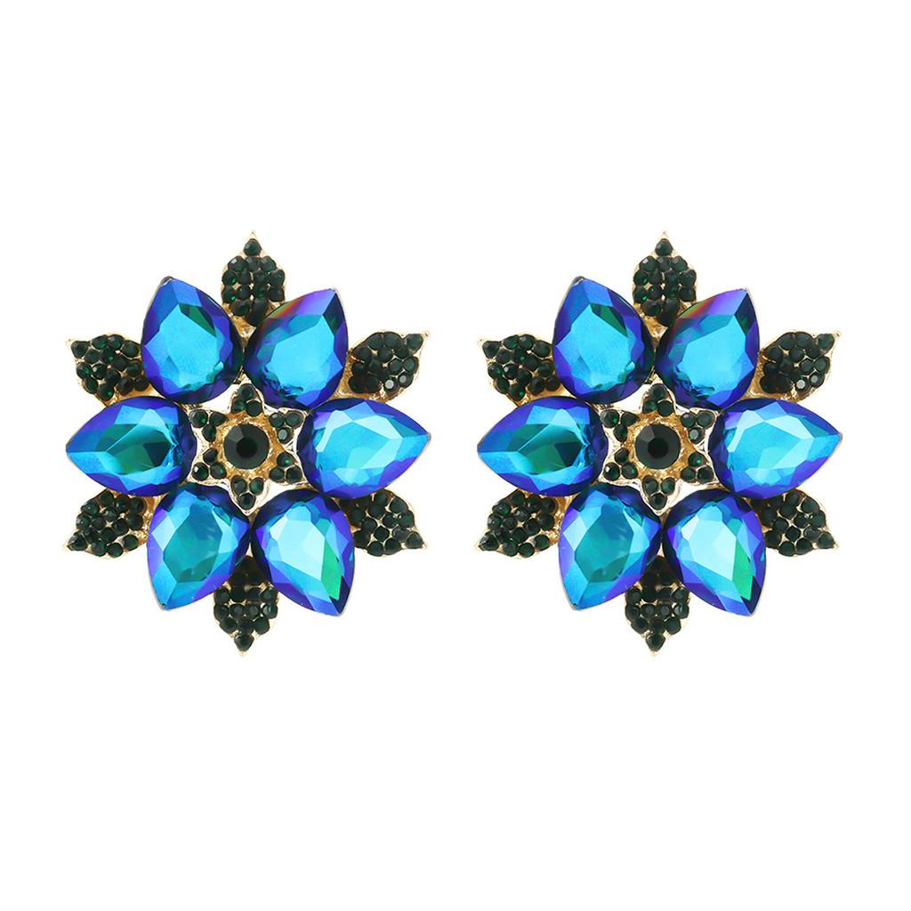 Trend Crystal Flower Studs With Electroplated Alloy And Gold Ear Pins For Women