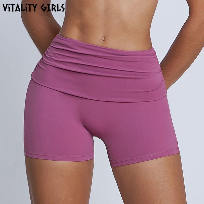 Vitality Girls Flip Waist Folding Yoga Shorts Slim Fitted Waist Exercise Shorts Female Training Quick-Drying Breathable