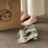 Square Head French Sandals Women's 2025 New Fashion Rhinestone Word with Silver Thick Heel Crystal High Heels Women's Summer