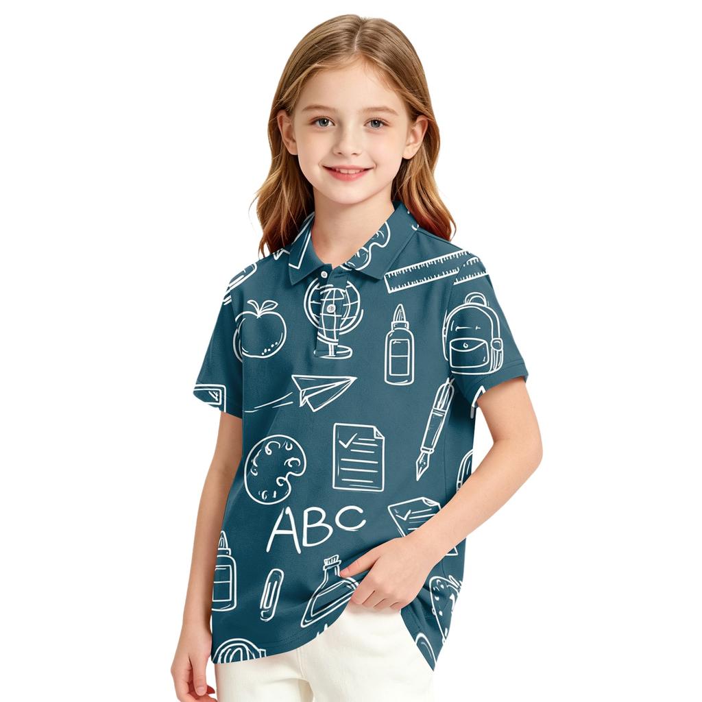 Girls Casual Short Sleeve Print School Uniform T-Shirt for Back to School and Everyday Wear