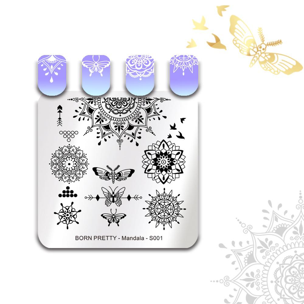 1 Pc BORN PRETTY Mandala Series Square Nail Stamping Template Floral Butterfly Elephant Pattern
