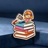 Metal Base Brooch Pin, Enamel Girl Reading Book Design Lapel Pin, Cartoon Style Literary Artistic Pin for Backpacks Sweatshirts Suit Bags