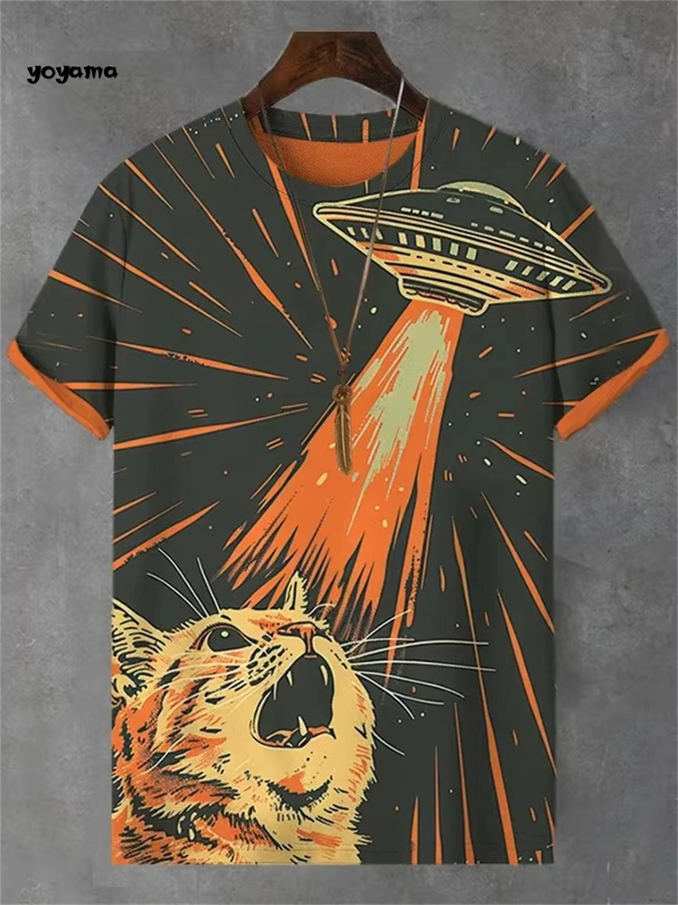 

Футболка с принтом кота унисекс, 3D-принт с котом, футболка с коротким рукавом, свободный топ с круглым вырезом, летняя уличная повседневная одежда унисекс 2XL