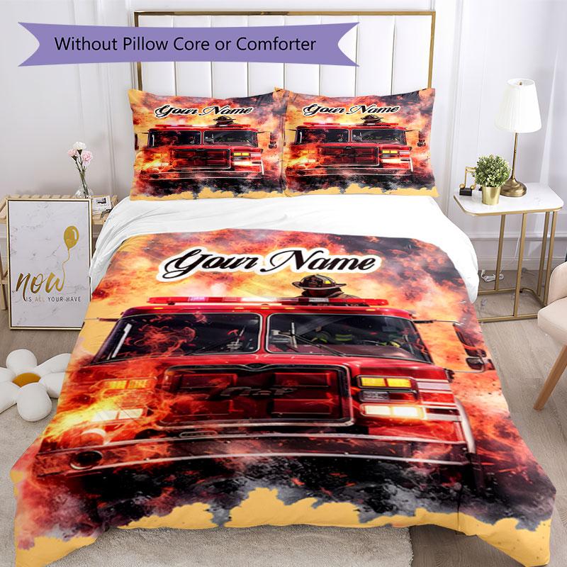 3PC Custom Name Firefighter's Brave Heart Bedding Set Duvet Cover Closure Includes 1 Duvet Cover & 2 Pillowcases for Bedroom