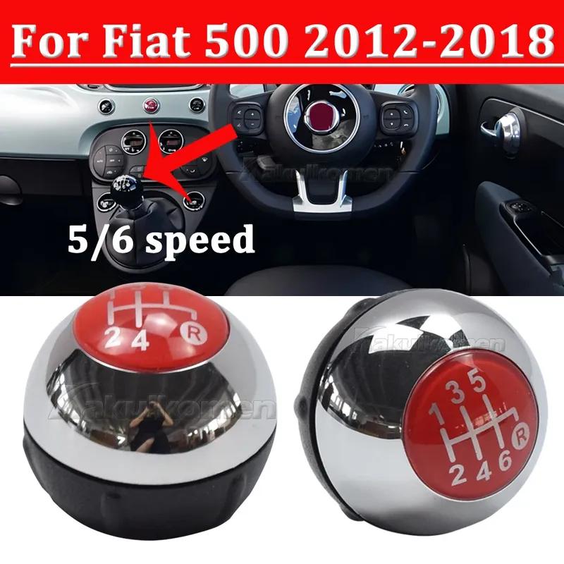 6 Speed Gear Shift Knob Shift Transmission Lever Knob Manual For Fiat 500 2012-2018 Chrome+Red 55344048