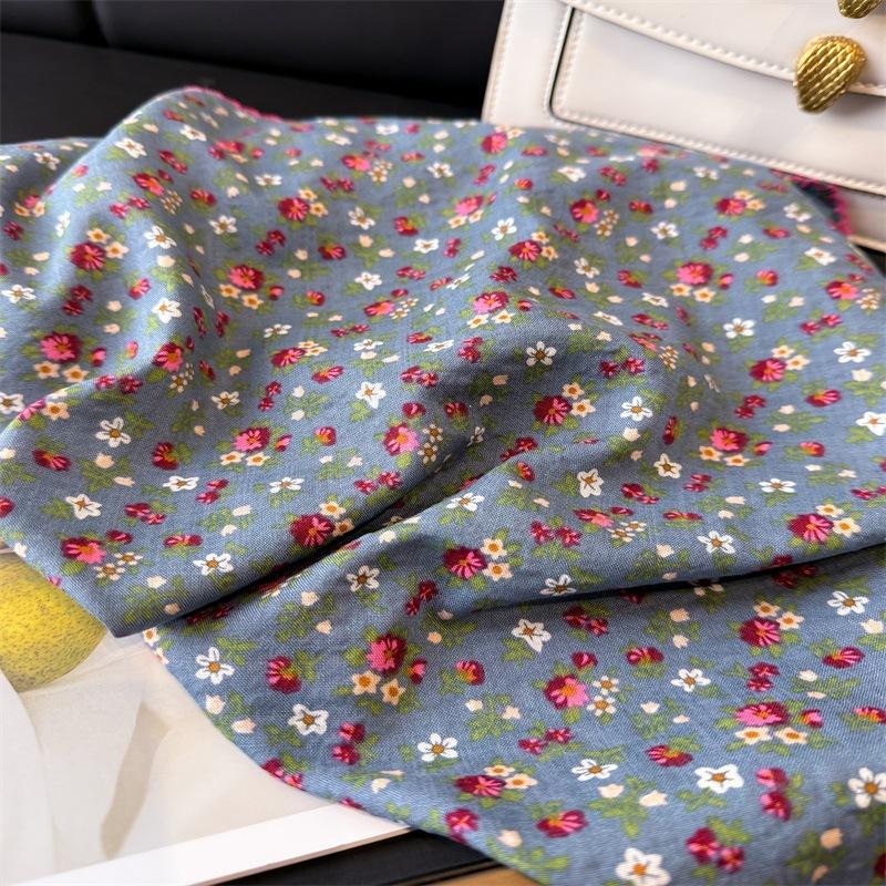 Simulated Silk Countryside Small Floral Square Scarf Women's Spring Summer Versatile Decoration Headscarf Korean Version Photography