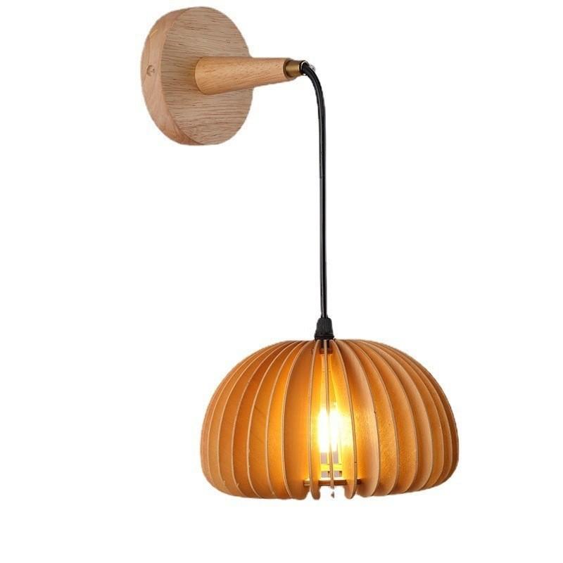 Pumpkin Shape Wooden Wall Light With Led Bulb And Contemporary Design For Home Bedroom And Lounge