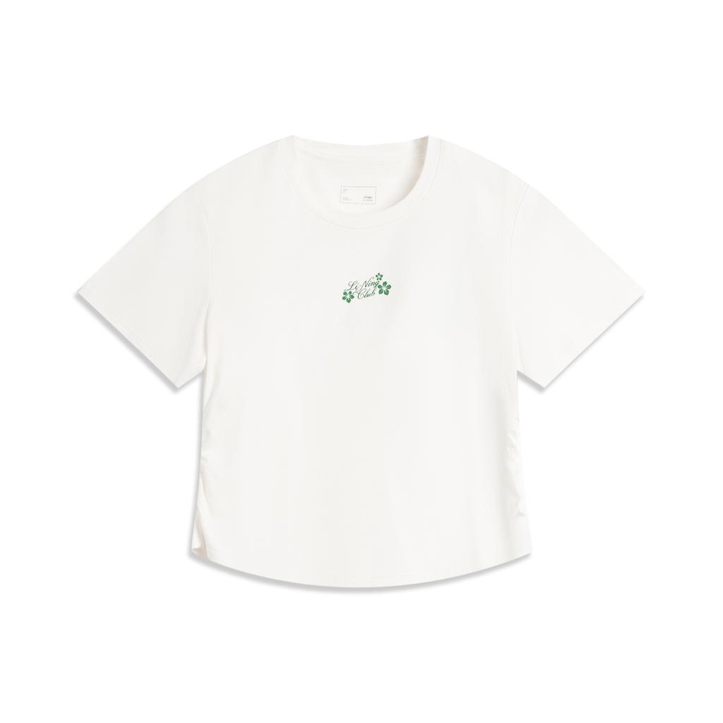 Li-Ning Sports Lifestyle Series Letter Round Neck Breathable Versatile Short Sleeve T-Shirt Women Tops Off-White AHSV410-1
