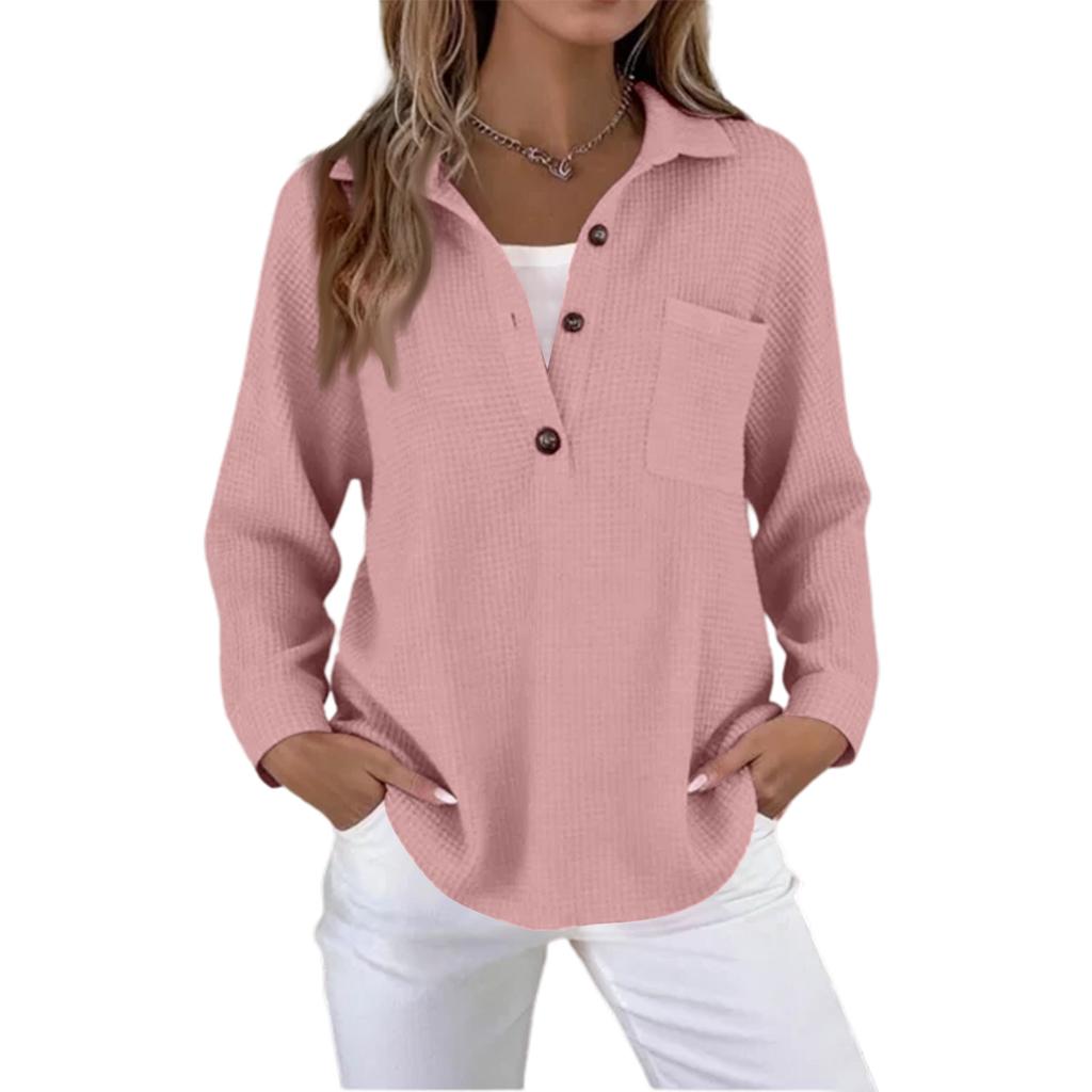Women's Casual Loose Fashion Solid Color Ribbed Long-Sleeved Pullover Top
