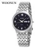 WOONUN Mens Watches Top Brand Luxury Ultra Thin Watches For Men Silver Steel Quartz Date Day Watch Waterproof Shockproof Reloj