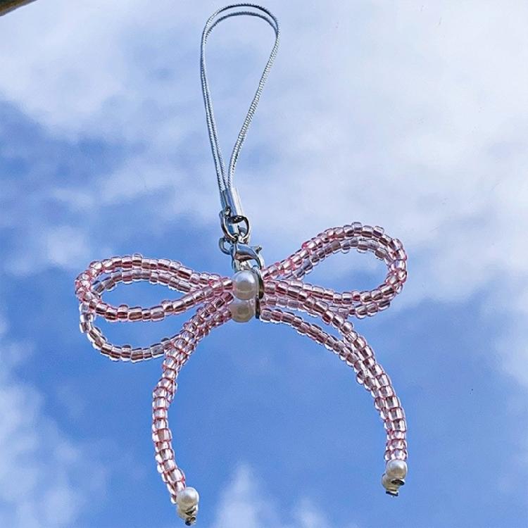 Adorable Phone Charm Chain Ornament Glass Beaded Bowknot Keychain Pendant Piece