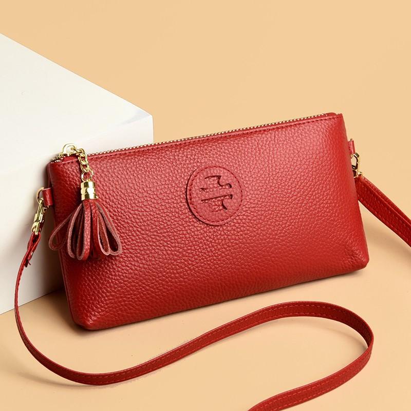 Кожаная женская сумка, маленькая сумка, клатч, мягкая кожаная сумка-мессенджер, рюкзак через плечо. красный