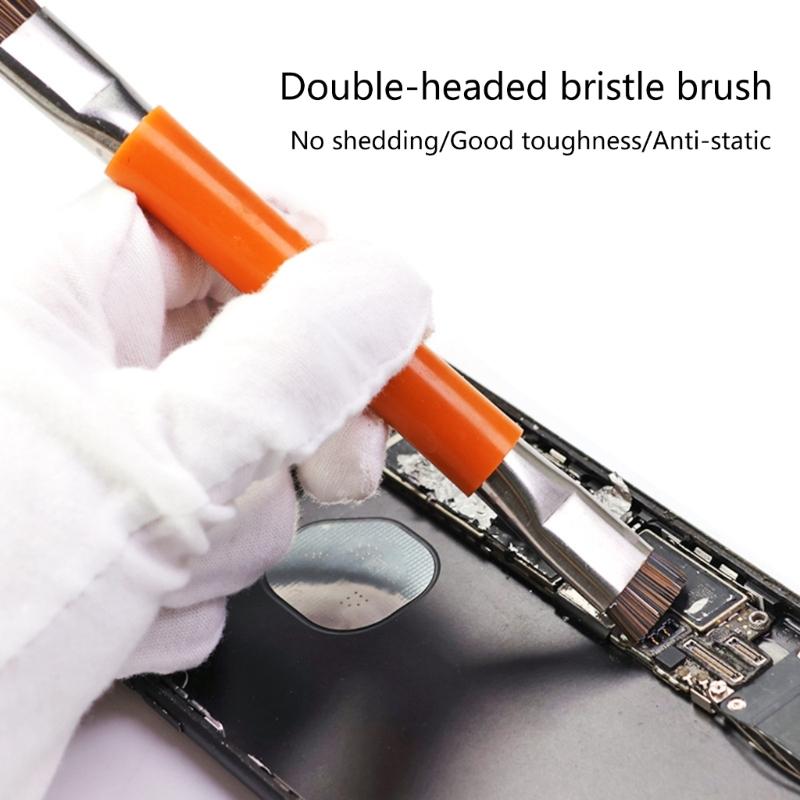 2Pcs Cleaning Brushes Double Head with Stiff Bristle Anti Static Design and Steel Wire for Glues Debris Clearance