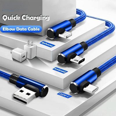 90 Degree Right Angle Type C USB Cable Micro USB Data Fast Charging Cable for Iphone Samsung Xiaomi Huawei