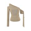 Women's Off Shoulder Long Sleeve Twist Knot Top Slim Fit Solid Color Casual Sexy Pullover