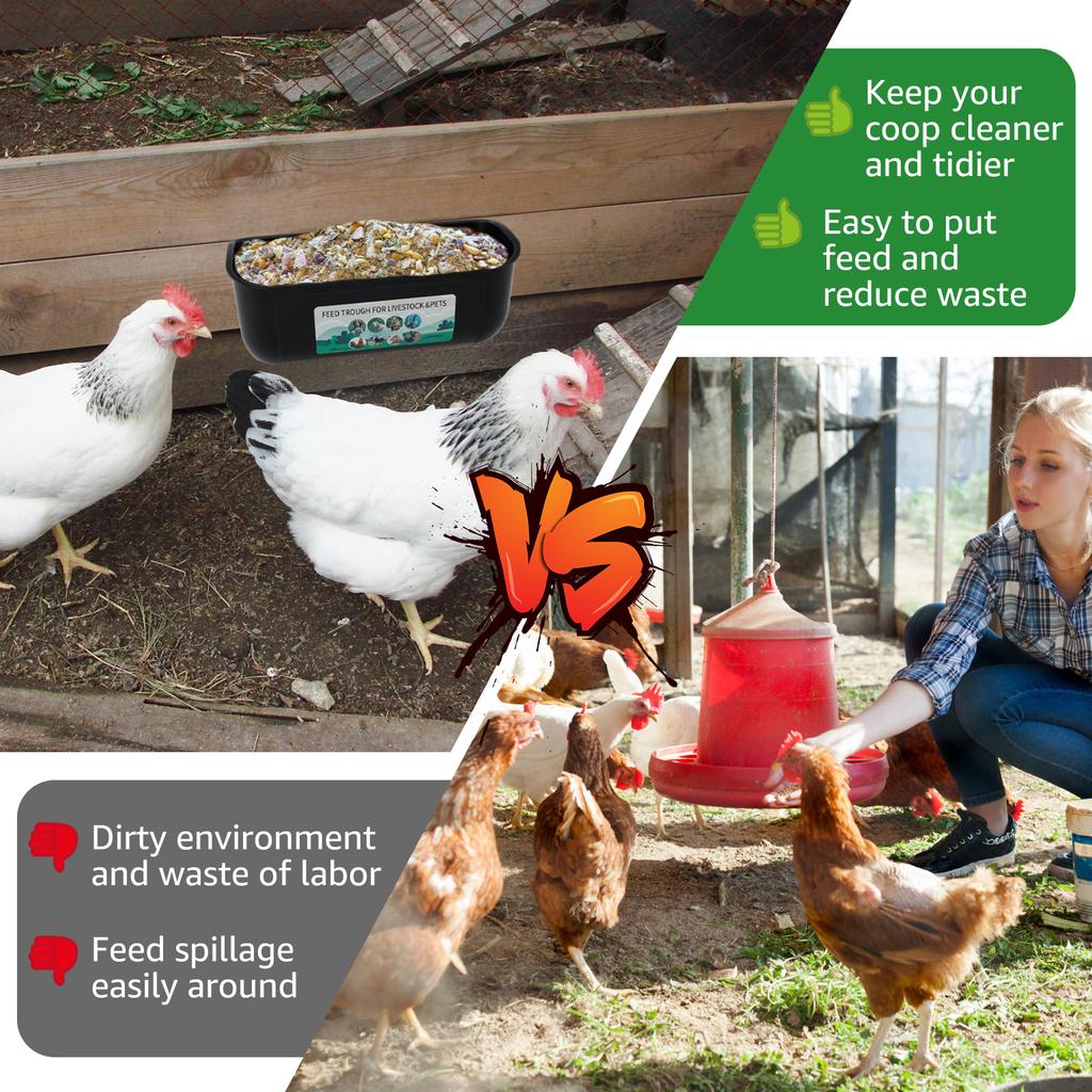 2 Peças Alimentador Pendurado para Cerca Alimentador para Galinhas Cabras Grande Capacidade À Prova de Derramamento Calha de Alimentação para Galinhas Patos Gansos para Alimentação Automática