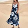 Women's Casual V Neck Floral Print Sleeveless Pocket Suspender Dress