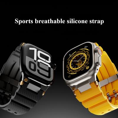 Suitable for Apple Watch10 Apple Ultra Sports Silicone Double-breasted Stainless Steel Head Strap 46mm