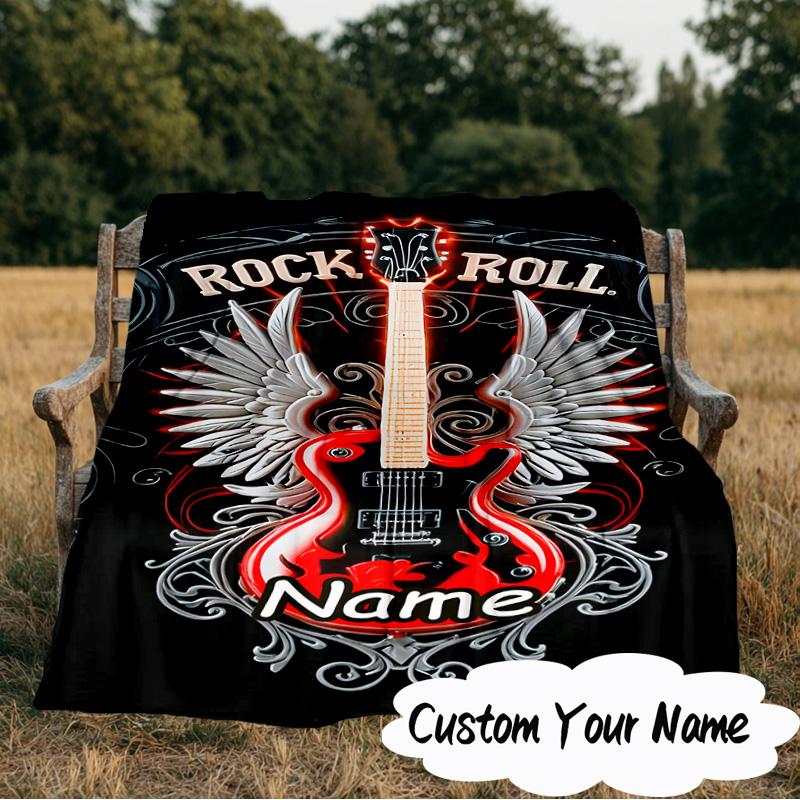 Custom Name Cartoon Guitar Blanket Ideal Bedding Blanket Perfect for Travel, Camping, Living Rooms, Offices, Sofas, Fan Christmas gift