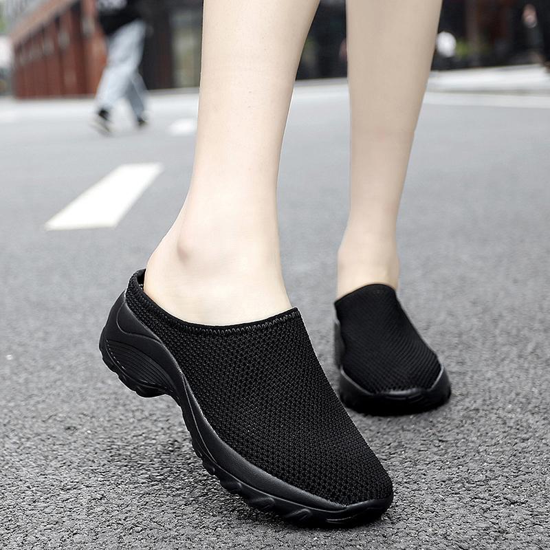 Women's Backless Walking Sneakers Summer Slip-on Mule Shoes Closed Toe Slippers Height Increase Comfort Casual Traveltime Mule