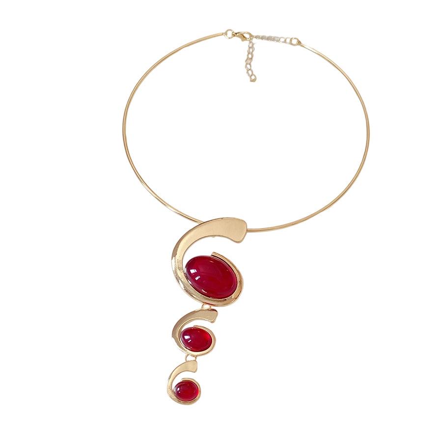 Irregular Metal Resin Oval Earrings European and American Exaggerated Niche Collarbone Chain Light Luxury High-end Jewelry Set