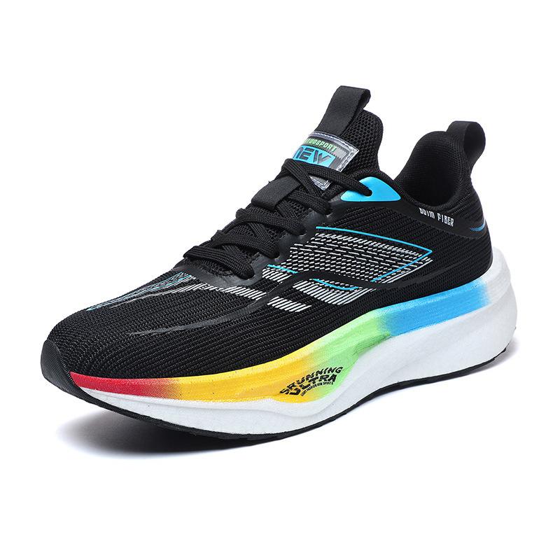 Spring New Side Shoes Men's Breathable Mesh Running Shoes Men's and Women's Shock-absorbing Wear-resistant Non-slip Carbon Plate Racing Shoes