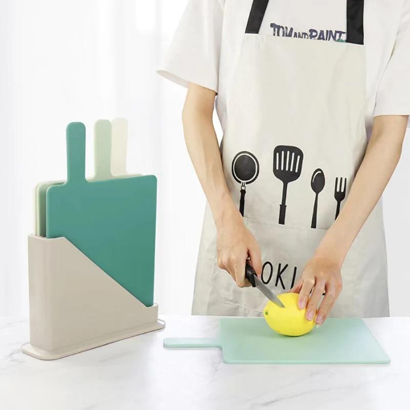 4PCS Kitchen Cutting Board Set with Drain Rack – Multi-Use Fruit and Vegetable Boards with Storage Organizer