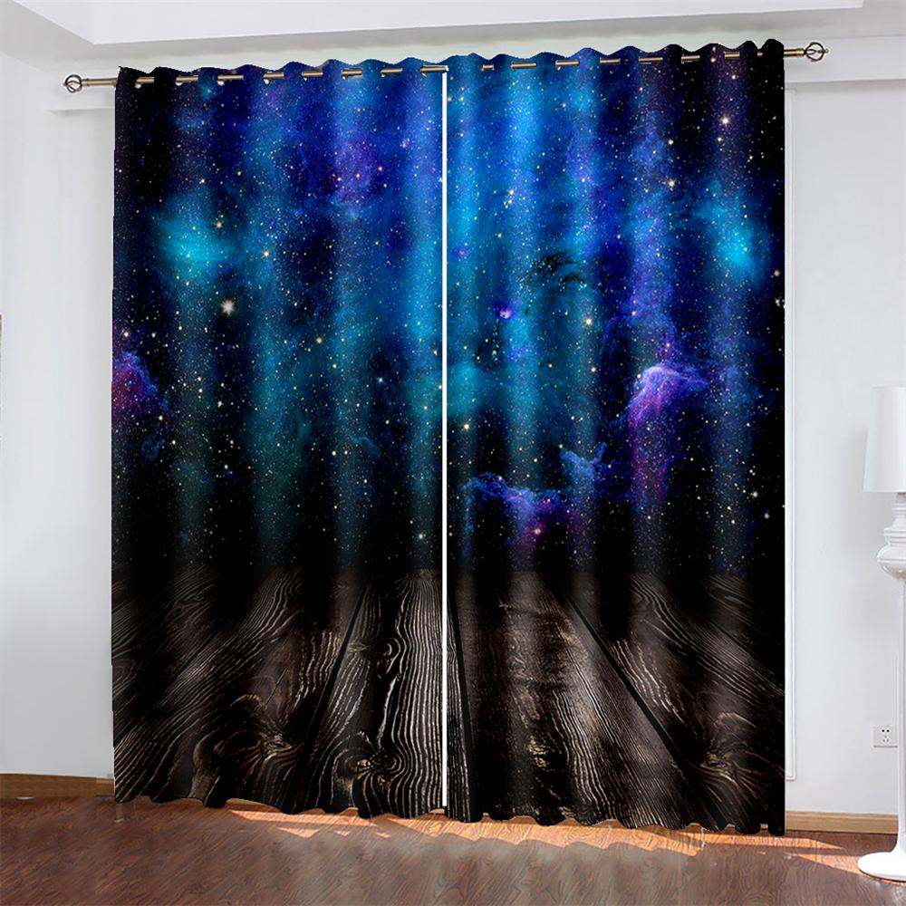 Cheap Azure Cosmic Planet Starry Milky Way Sky Space Children Shading 2 Panels Drape for Bedchamber Livingroom Space Household Hook Decoration