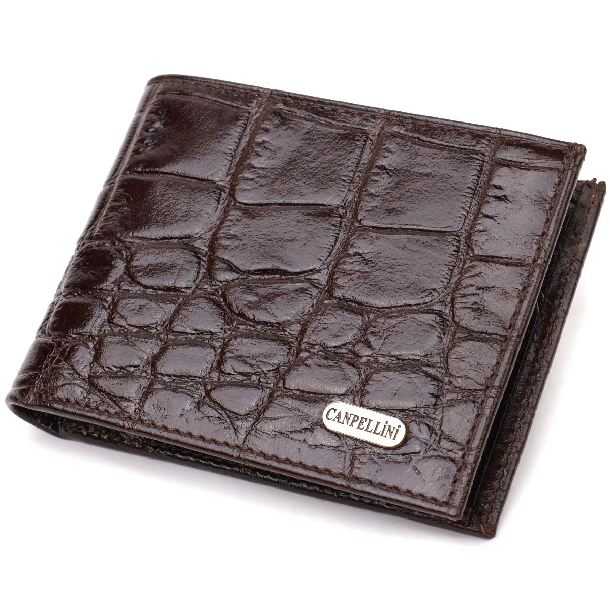 

Фактурний чоловічий гаманець для грошей з натуральної шкіри з тисненням під крокодила CANPELLINI 21943 Коричневий