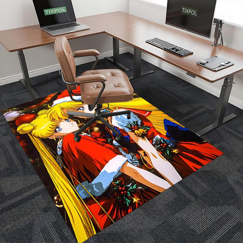 1pc Sailor Moon Christmas Edition Chair Mat - Anime Cartoon Design, Non-Slip Carpet for Office and Home Decor, Suitable for All Seasons.O056