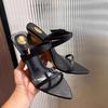 Fashion Women Wedges Sandals Pointed Toe Cross Strap One Belt Buckle Sexy Black Sandals 2025 Summer New Elegant Party Dress Women Shoes