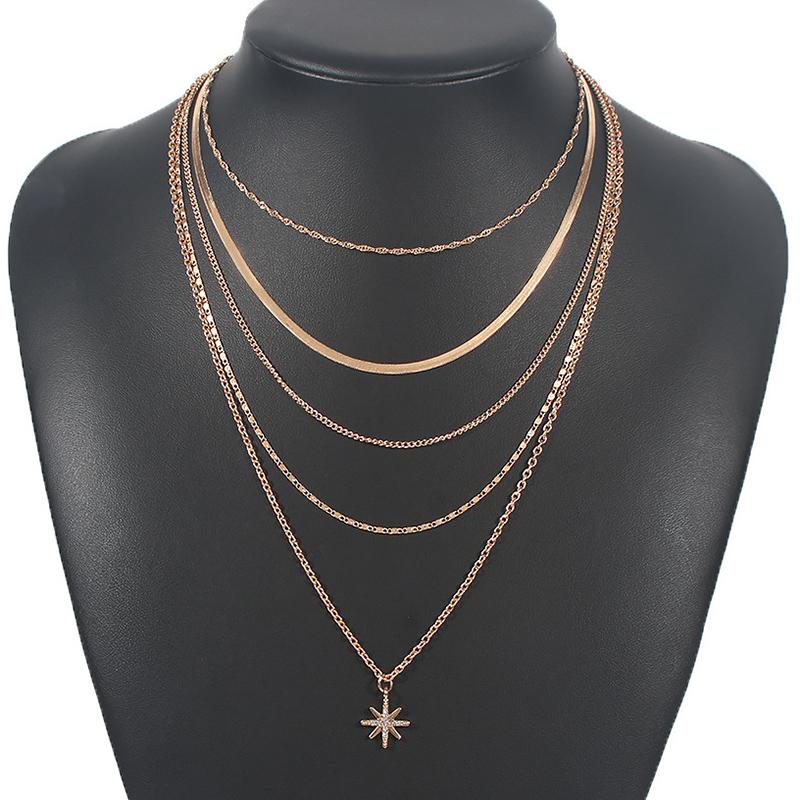 Multilayer Trend Elegant Jewelry Long Snake Chain Crystal Star Pendant Necklace Unquie Women Necklace N0308