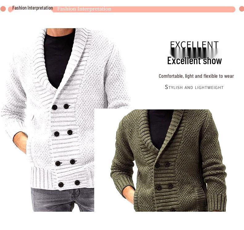 Men's Long Sleeve Solid Color Knitwear - Autumn/Winter Fashion, Comfortable Lapel Design.