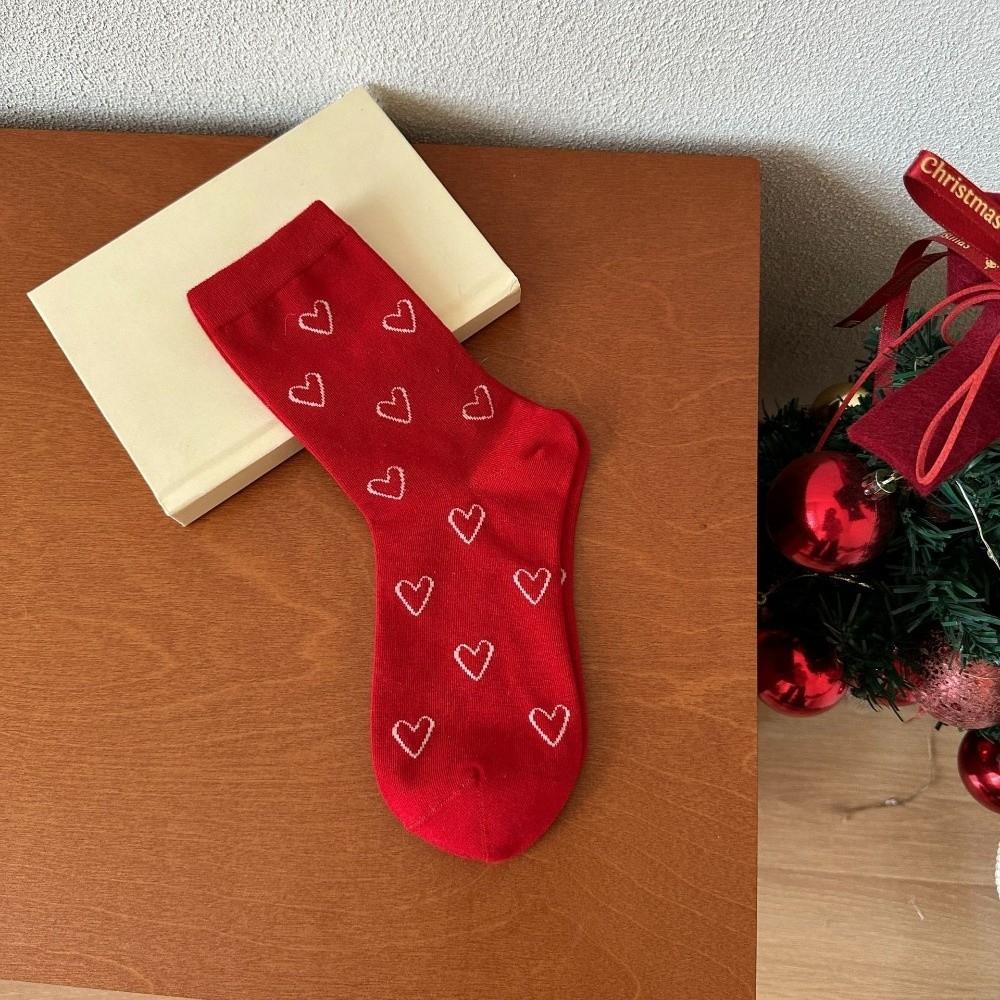 Lace Combed Cotton Red Socks Breathable Sweet Heart Polka Dot Socks Comfortable Soft Flower Socks Spring Festival
