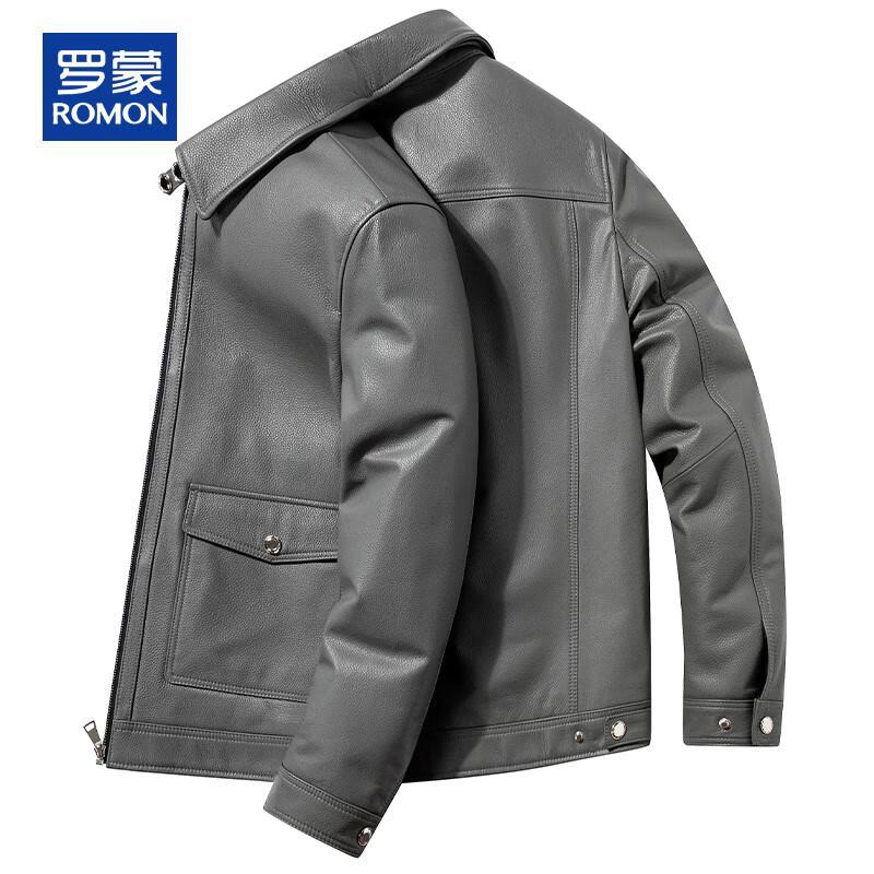 

ROMON Men s Genuine Leather Lapel Jacket 4XL