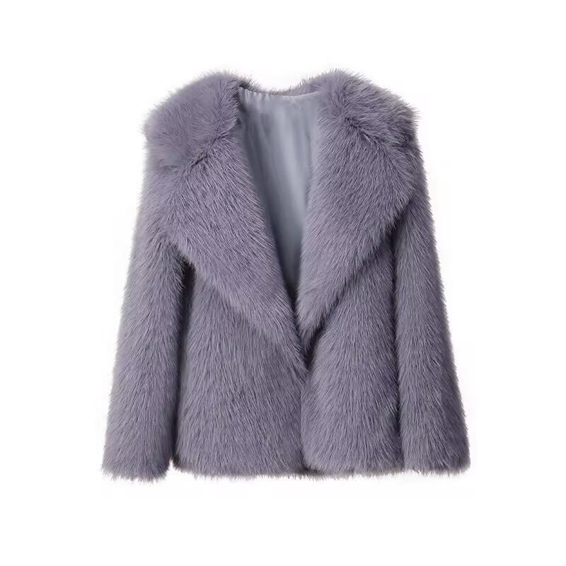 2025 Winter Women's Faux Fur Coat with Thickened Warmth and Suit Collar in European and American Style