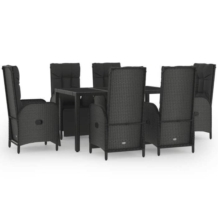 VidaXL Ensemble à manger jardin et coussins 7 pcs Noir et gris Rotin, ensemble de salle à manger, ensemble de salle à manger 3185062