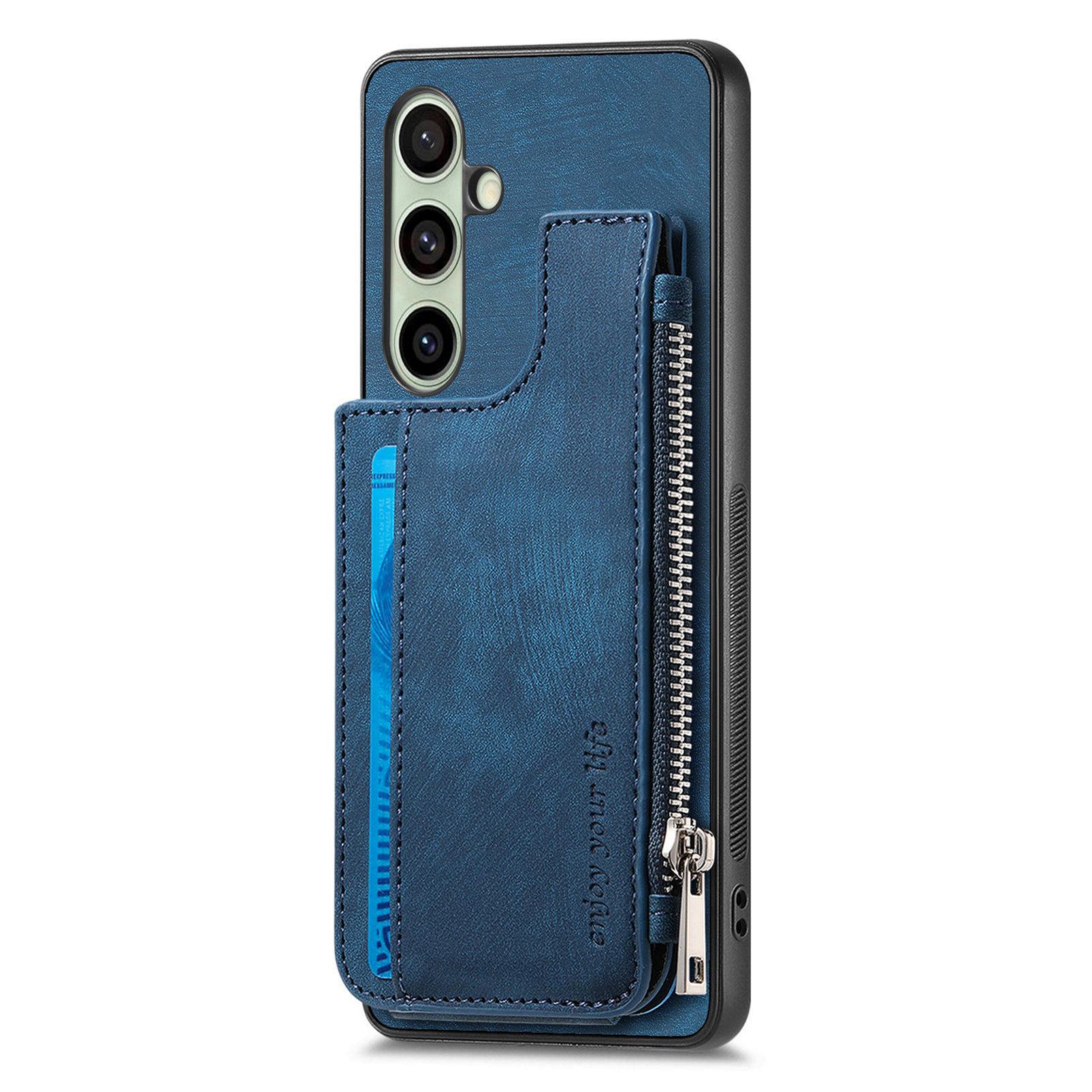 

For Samsung Galaxy S24 FE Case Zipper Card Holder Kickstand Leather+PC+TPU Phone Cover Pink