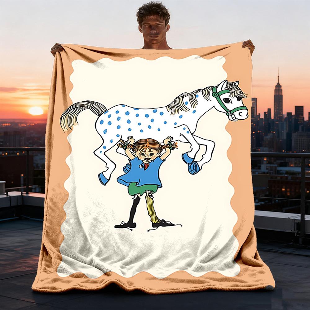 1 Stück Pippi Langstrumpf Outdoor Personalisierte Flanelldecke, Weiche, Leichte Personalisierte Flanelldecke, Digitaldruck,