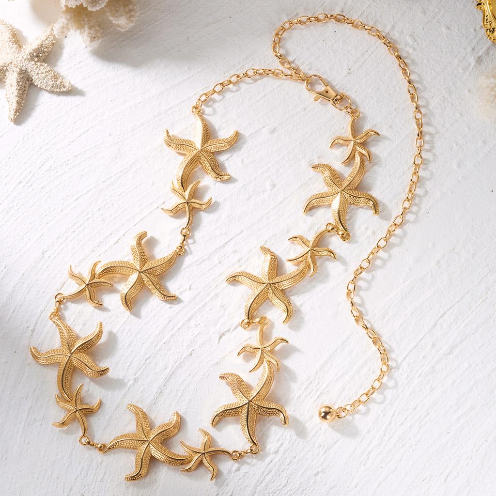 Boho Sexy Irregular Metal Starfish Waist Belly Chain for Women Summer Beach Conch Shell Seahorse Body Chain Jewelry Accessories