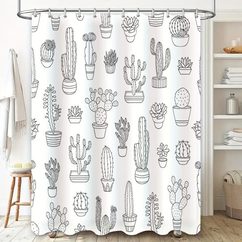Minimalist Line Drawing Cactus Shower Curtain Modern Bathroom Decor For Home Kitchen Bathtub Waterproof Printing Fabric Customiz