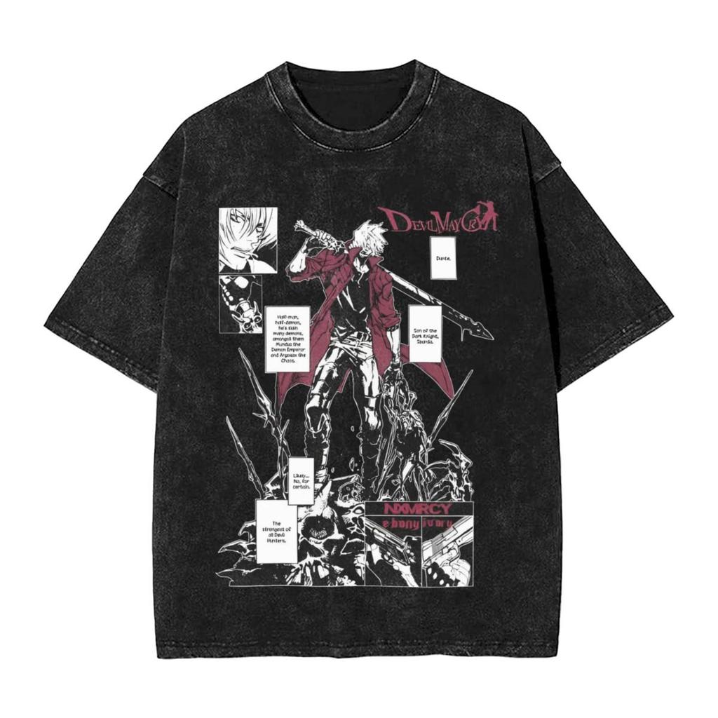 Devil May Cry T Shirt Washed Oversized Streetwear Hip Hop Vintage TShirts for Men Women Clothing Short Sleeve Cotton Tee Shirt