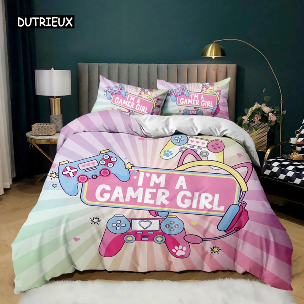 Gamepad Duvet Cover Set Microfiber Games Twin Bedding Set Boys Player Gaming Videogame Controller American Style Comforter Cover