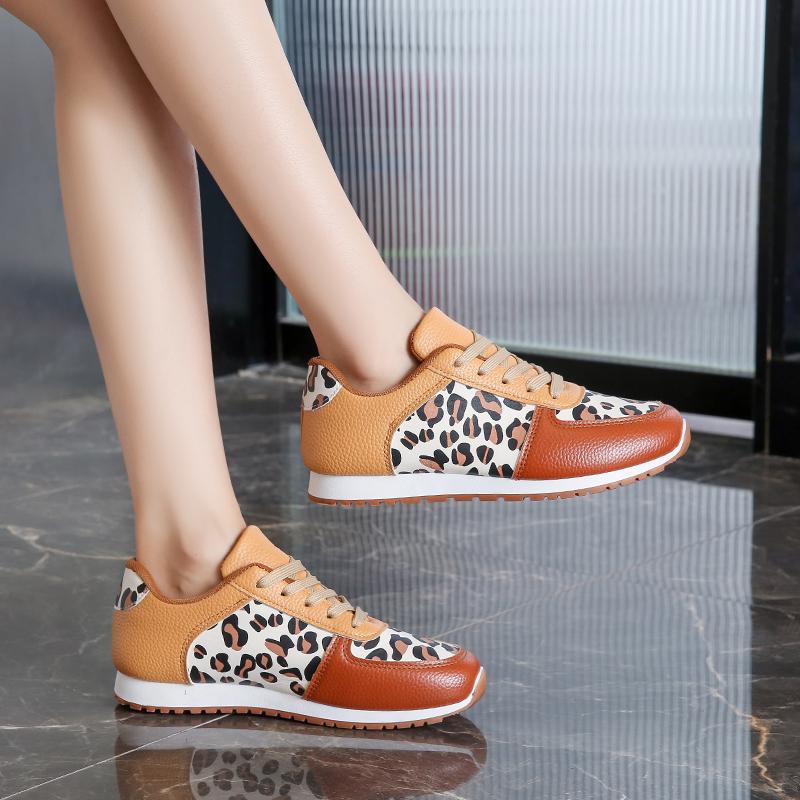 Fashion Women Platform Sneakers 2025 NEW Round Toe Low-top Leopard Wedge Shoes for Women's Size 43 Lace Up Casual Sports Shoes