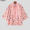 INCERUN Men Lapel Neck Short Sleeve Floral Print Striped Patchwork Casual Summer Shirts Tops
